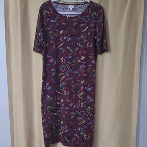 Lularoe Fall Julia XL Burgundy with Neon Feathers